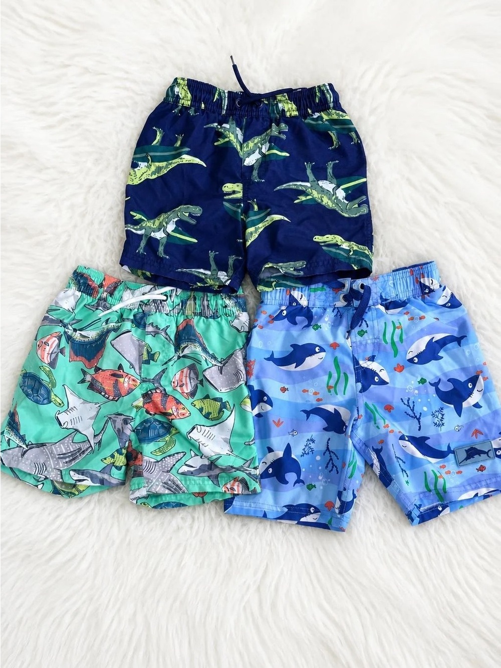 Boys Swim Trunks 3‑Pack – Sharks, Dinosaurs & Ocean Animals 4T